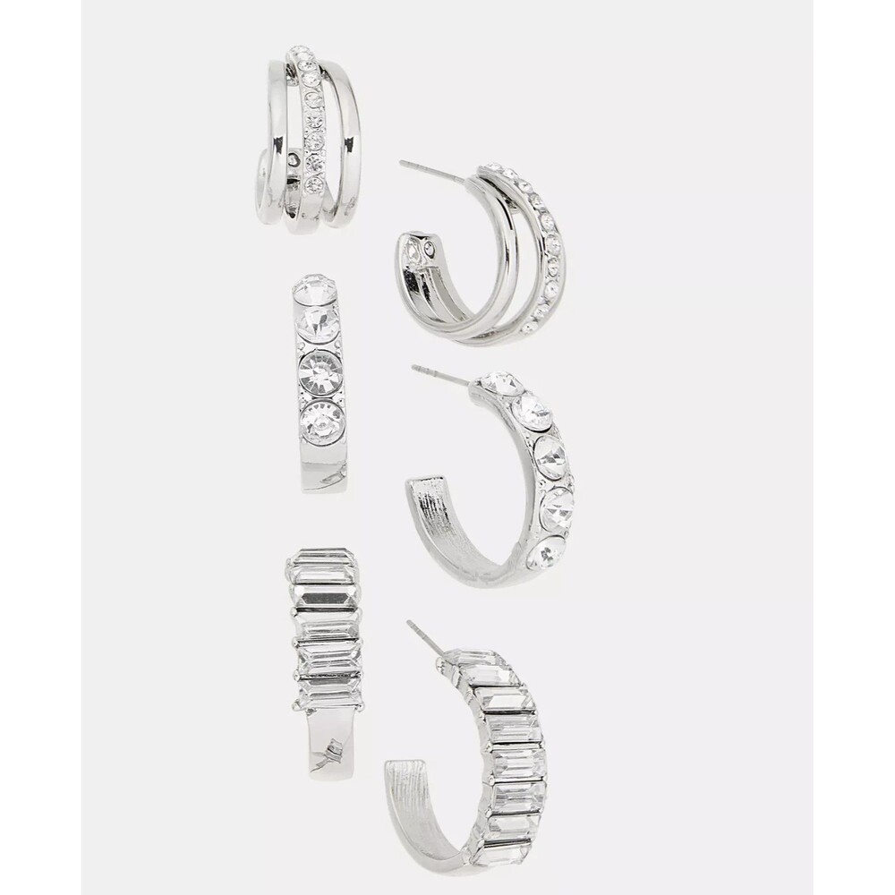 I.N.C. Glass Stone Hoop Earrings Set of 3 – Macy’s Exclusive – Rhodium Plated